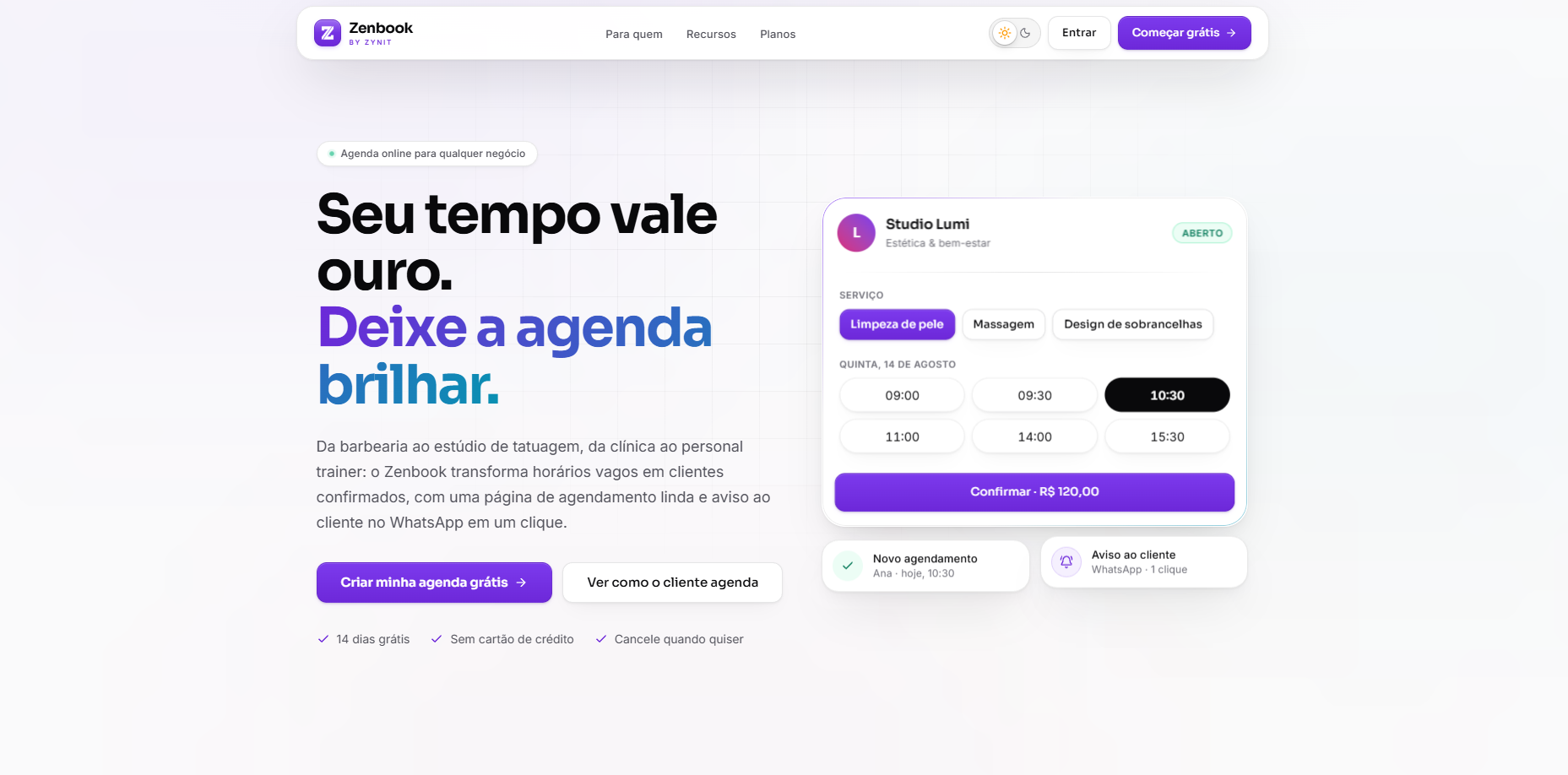 Zenbook by ZYNIT: página de agendamento online