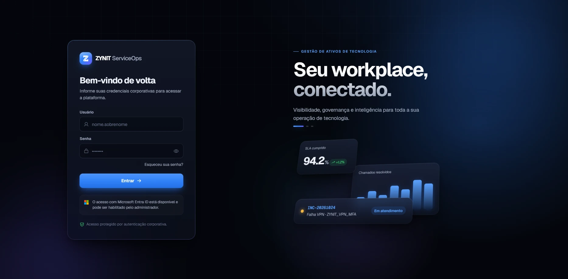 Tela de login do ZYNIT ServiceOps